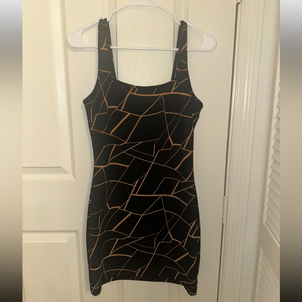 SHEIN Black and Tan Geometric Mini Dress